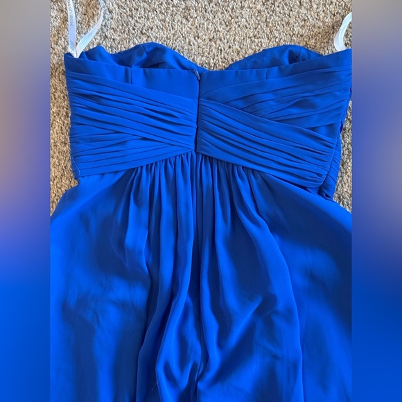 DAVID’S BRIDAL Cobalt Blue Short Chiffon Strapless Mini Dress Size 8 - Picture 4 of 8